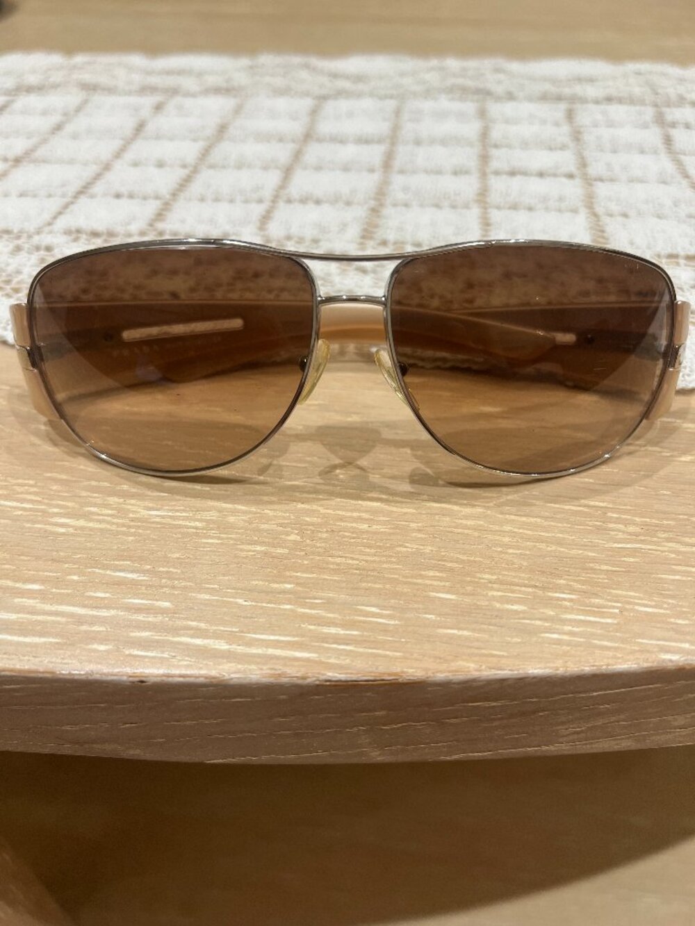 Authentic Vintage Prada Aviator Sunglasses Silver Beige Brown Gradient Y2K
